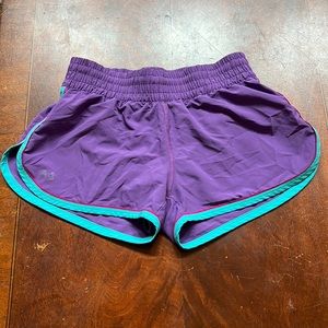 Womens Under Armour shorts Small- purple/ turquoise/pink